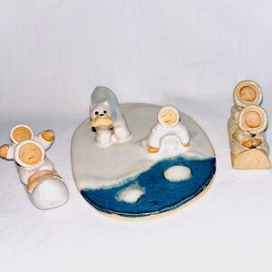Vintage Betti Bouman Art Pottery Inuit Sculpture Nanaimo Artist Kayak Polar Bear